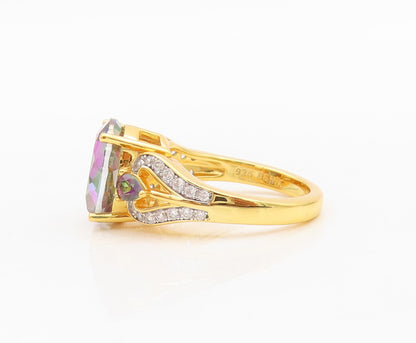 925 Sterling Silver Vintage Ring Gold Plated Mystic Topaz CZ Inlay Sz 7 RG30425