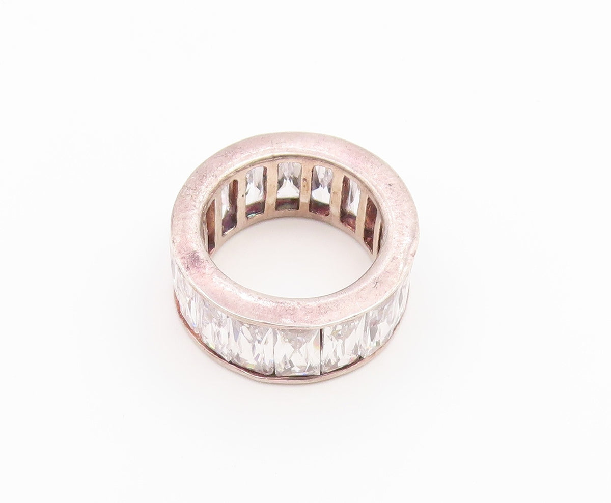 925 Sterling Silver Vintage Ring Baguette Cut CZ Eternity Band  Sz 5  RG36845
