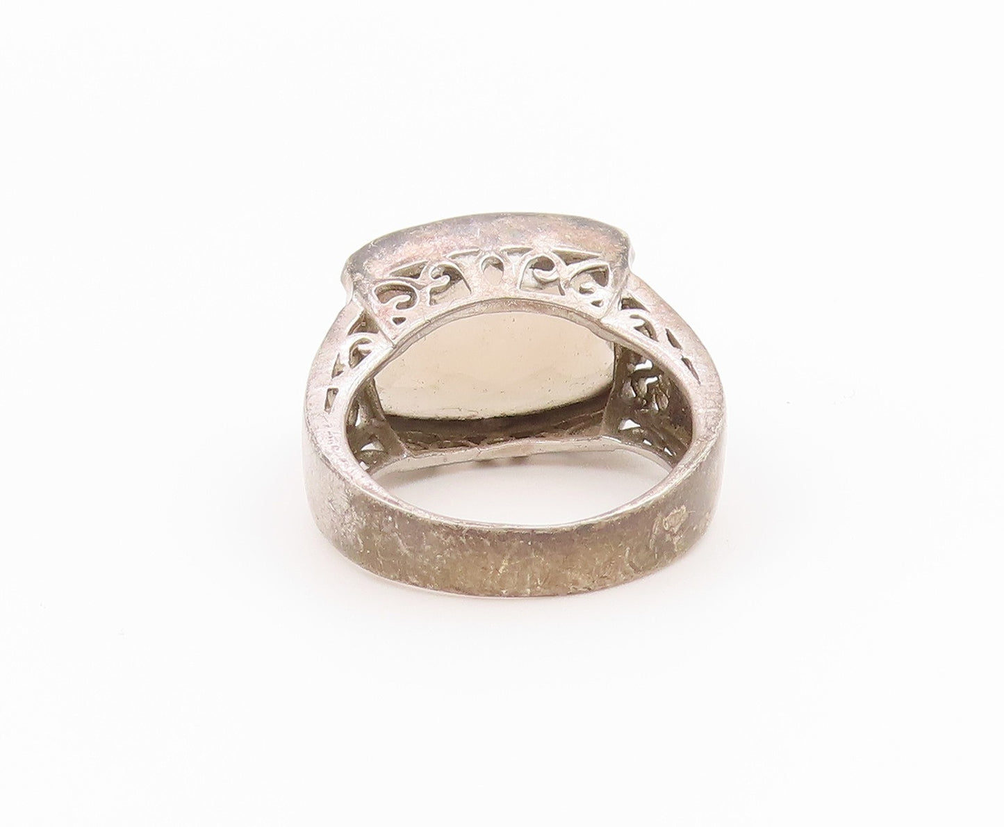 925 Sterling Silver Vintage Ring Smoky Quartz Statement Band  Sz 7  RG36421