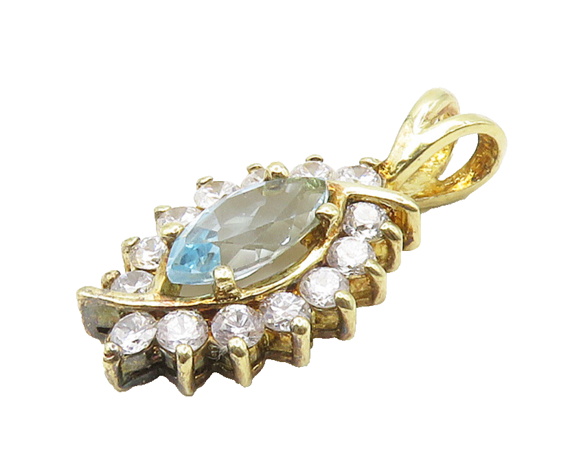 925 Sterling Silver  Marquise Cut Blue & White Gold Plated Pendant  PT12056