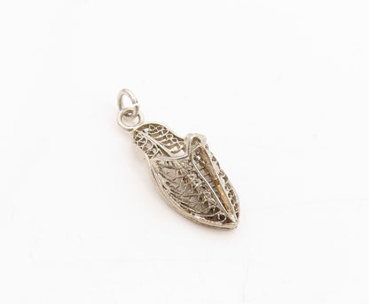 925 Sterling Silver Vintage Pendant Intricate Fairy Tale Footwear Charm  PT25265
