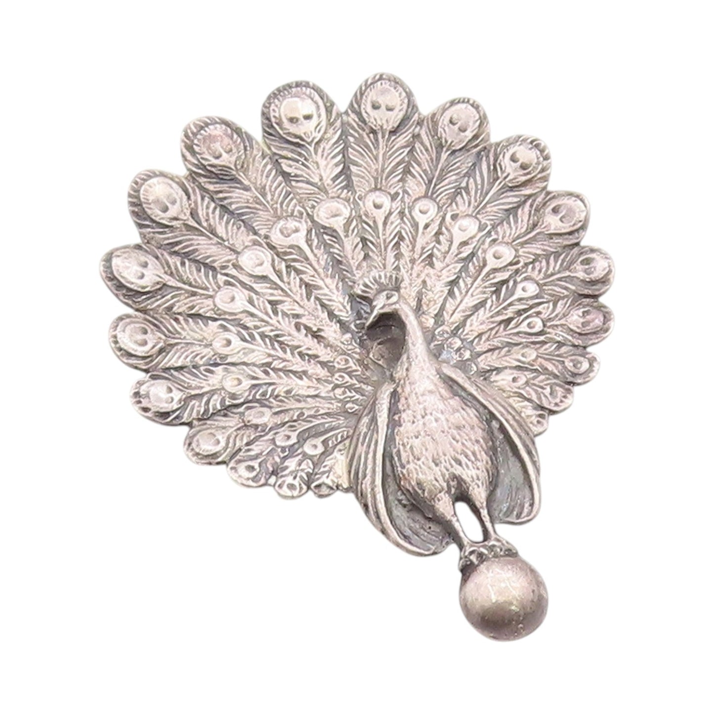 925 Sterling Silver Vintage Brooch CINI Etched Rare Majestic Peacock Pin BP11817