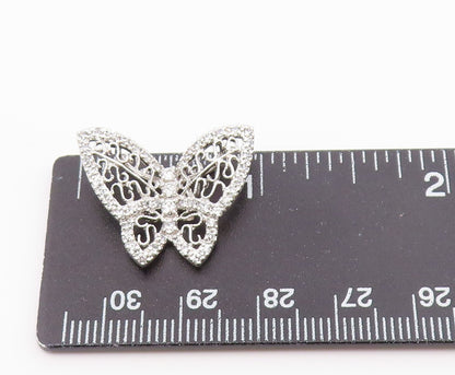 925 Sterling Silver  Vintage Shiny Cubic Zirconia Butterfly Pendant  PT17771