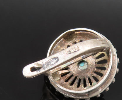 EUROPEAN 925 Silver  Vintage Beaded Edge Chrysocolla Wheel Earrings  EG12294
