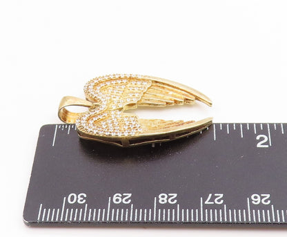 925 Silver  Vintage Cubic Zirconia Gold Plated Angel Wings Pendant  PT15698