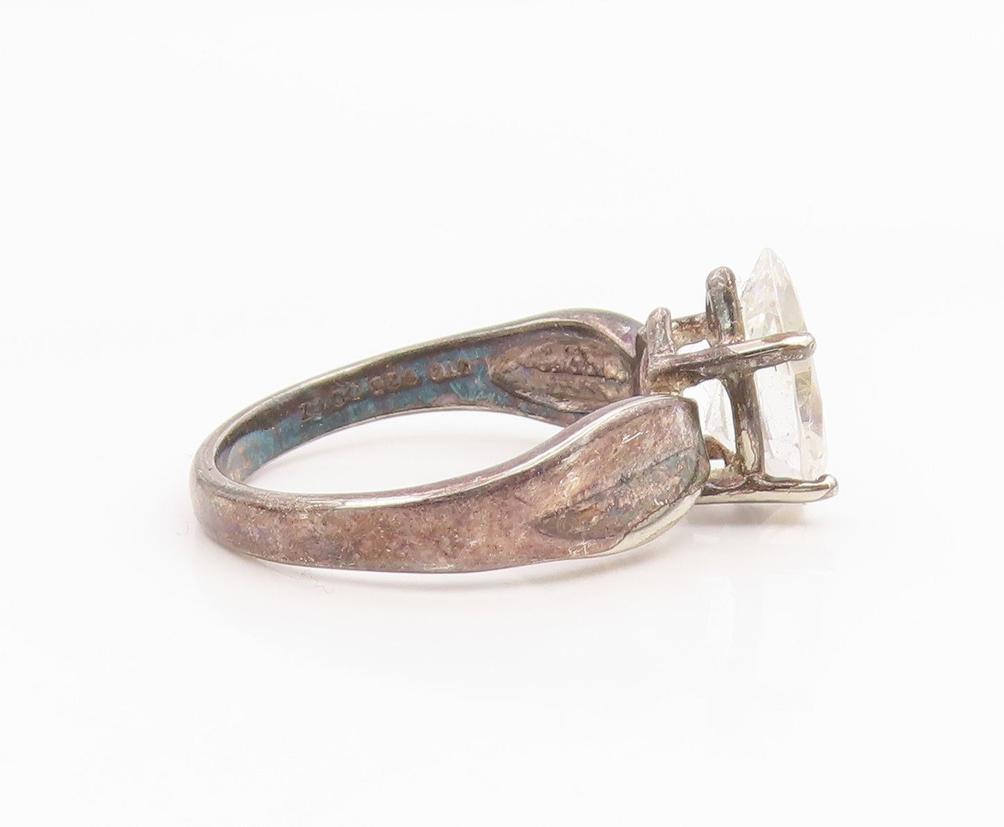 925 Sterling Silver Vintage Ring Pear Cut CZ Solitaire Band  Sz 10  RG35484