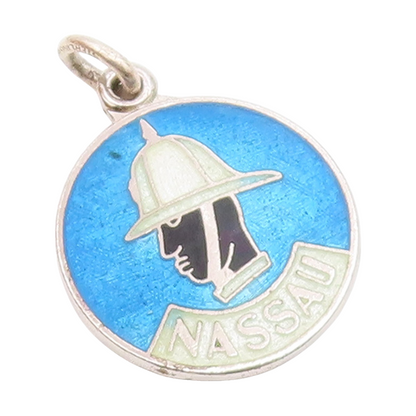 925 Sterling Silver  Vintage Enamel Nassau Man In Helmet Pendant  PT15889