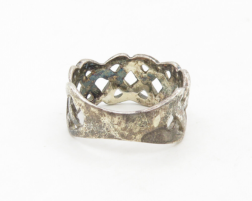 925 Sterling Silver  Vintage Dark Tone Celtic Knot Band Ring Sz 8  RG17598