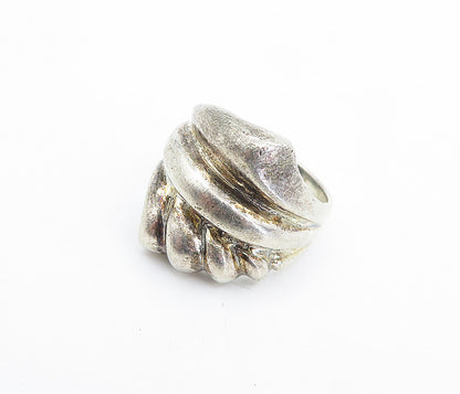925 Sterling Silver  Vintage Dark Tone Fluted Design Band Ring Sz 8  RG5987