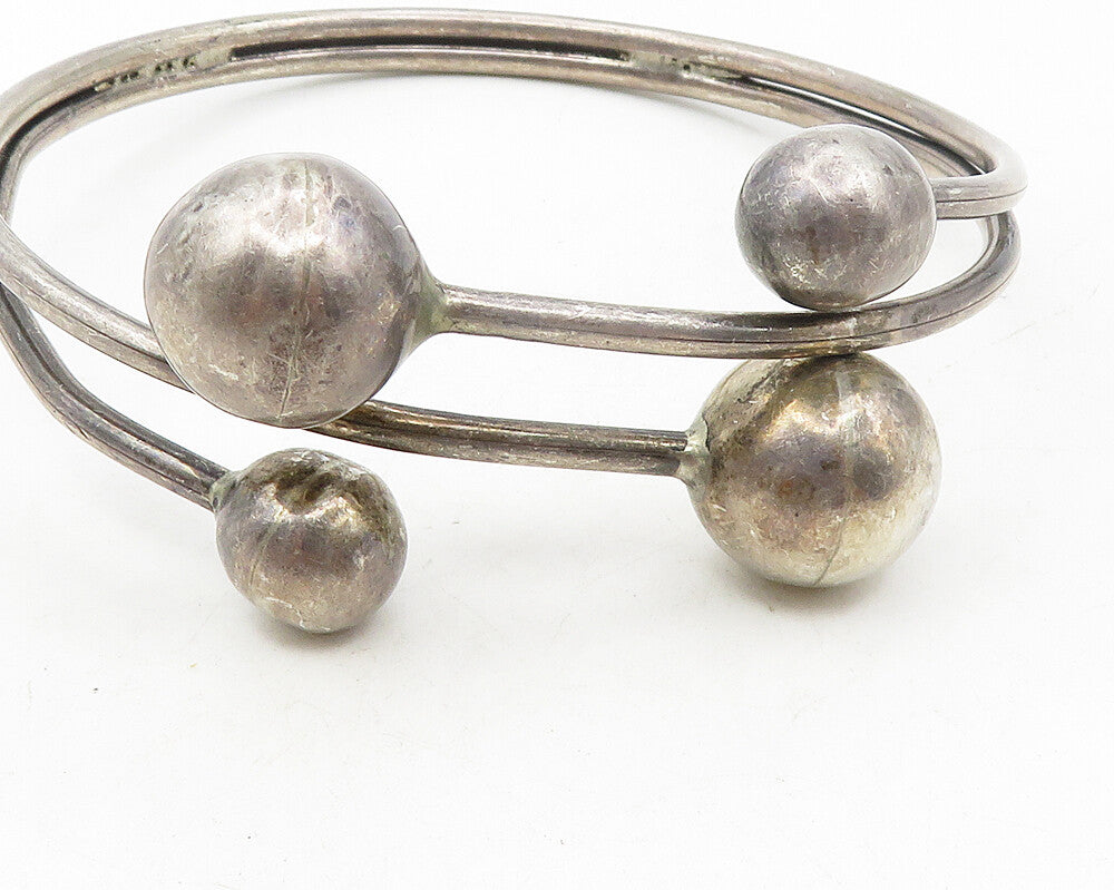 925 Sterling Silver  Vintage Dark Tone Smooth Spheres Bangle Bracelet  BT4320
