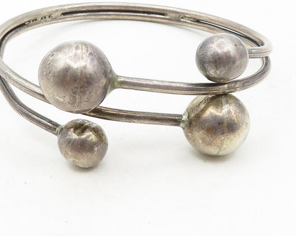 925 Sterling Silver  Vintage Dark Tone Smooth Spheres Bangle Bracelet  BT4320