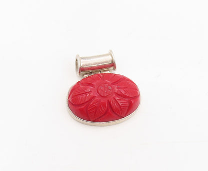 925 Sterling Silver Vintage Pendant Modernist Carved Floral Petal Charm  PT25325
