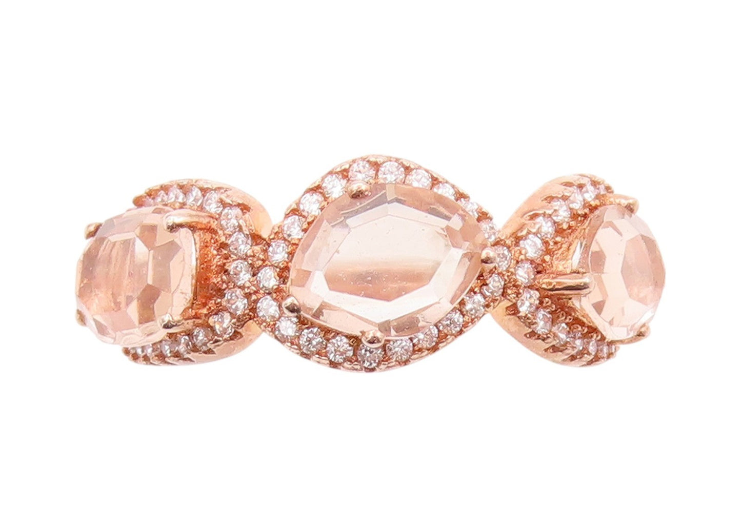 925 Sterling Silver Vintage Ring Rose Gold Plated Morganite CZ  Sz 7.5  RG32967