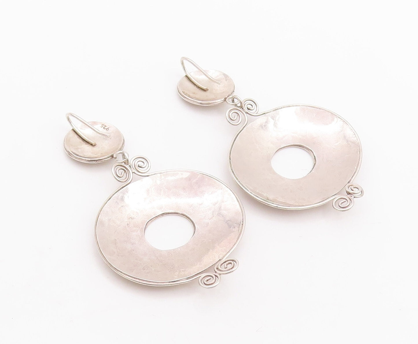 925 Sterling Silver Vintage Earrings Swirled Bordered Dangling Donut  EG13148