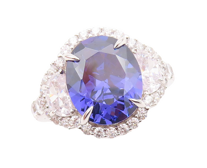 925 Sterling Silver Vintage Ring Oval Cut Sapphire Halo CZ Inlay  Sz 7  RG30510