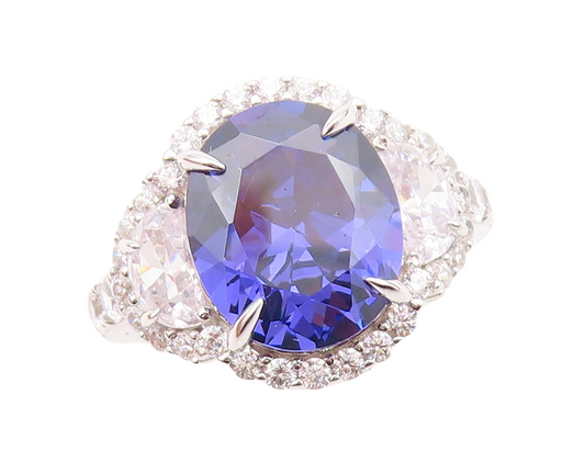 925 Sterling Silver Vintage Ring Oval Cut Sapphire Halo CZ Inlay  Sz 7  RG30510