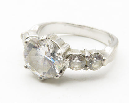925 Sterling Silver   Cubic Zirconia Solitaire With Accents Ring Sz 7  RG11647