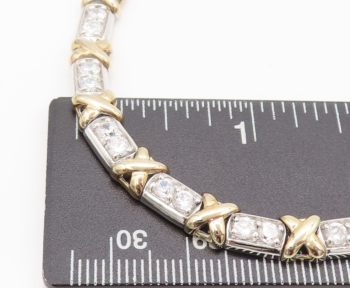 925 Sterling Silver  Vintage Gold Plated X Link Inlay CZ Necklace  NE4170