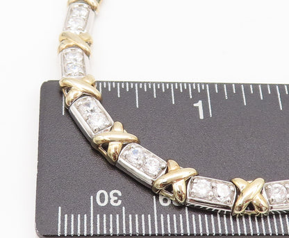 925 Sterling Silver  Vintage Gold Plated X Link Inlay CZ Necklace  NE4170