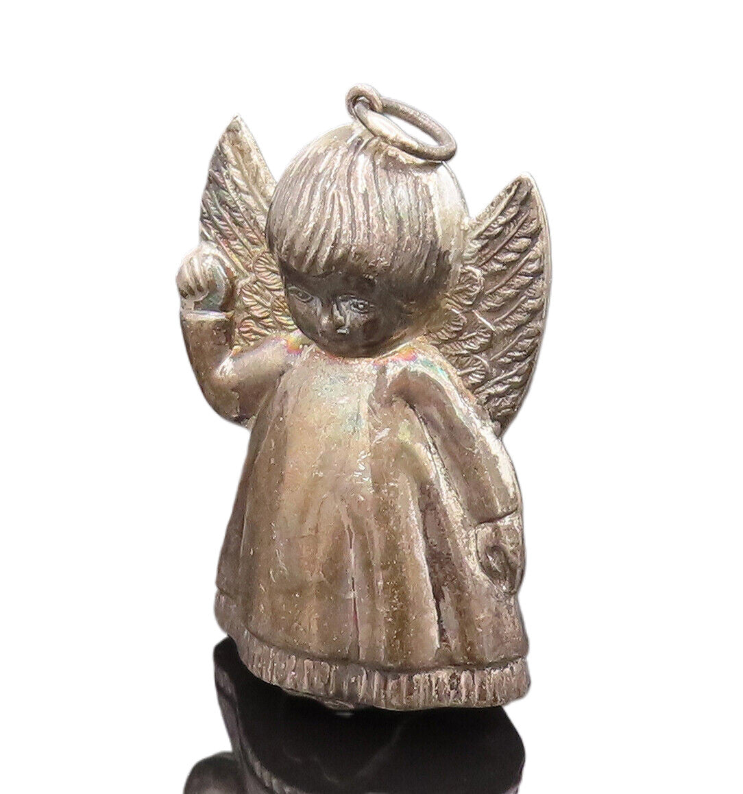 925 Sterling Silver  Vintage Large Puffy Tooth Fairy Angel Pendant  PT22102