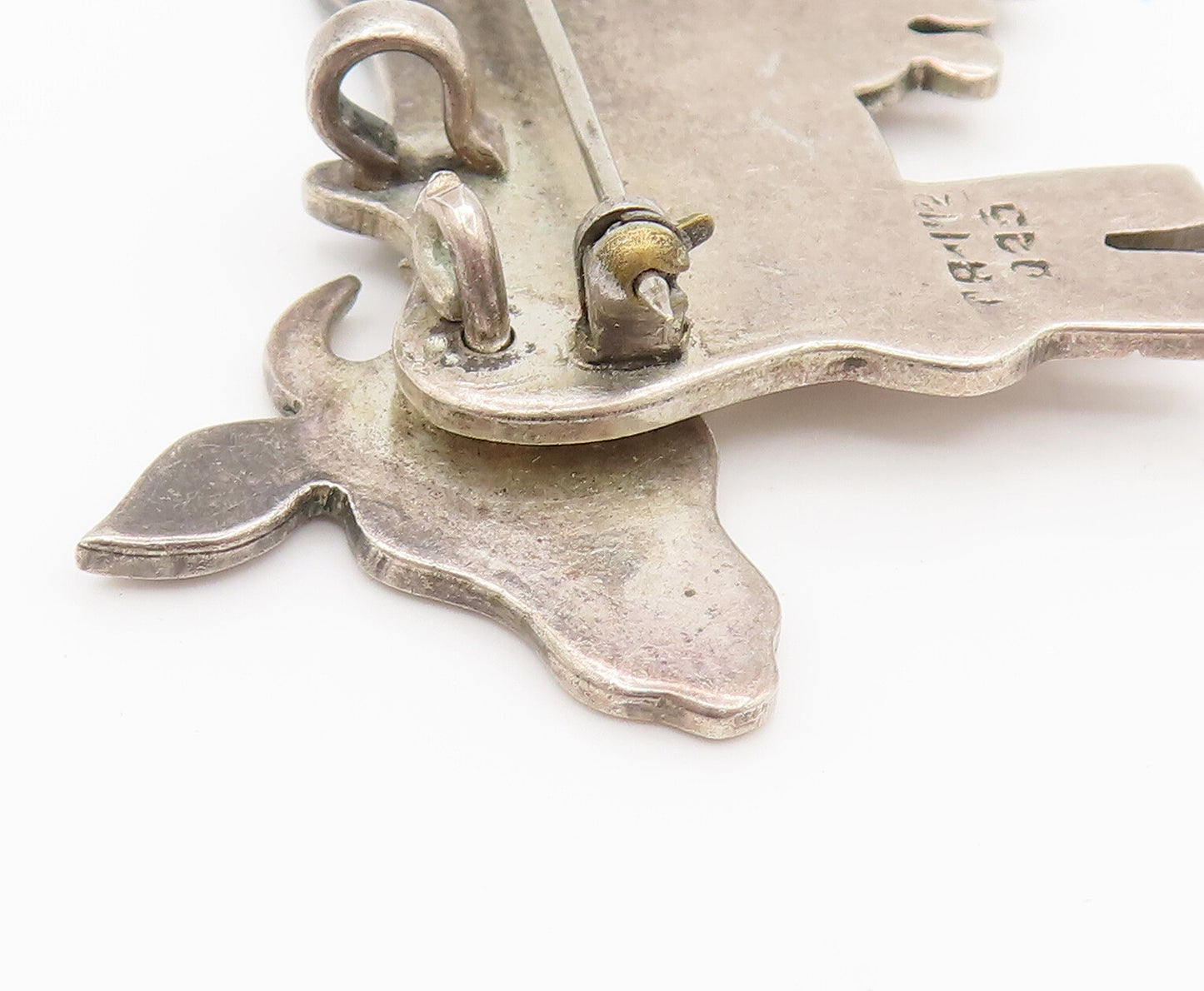 MEXICO 925 Silver  Vintage Enamel Cow With Moving Head Brooch Pin  BP10138