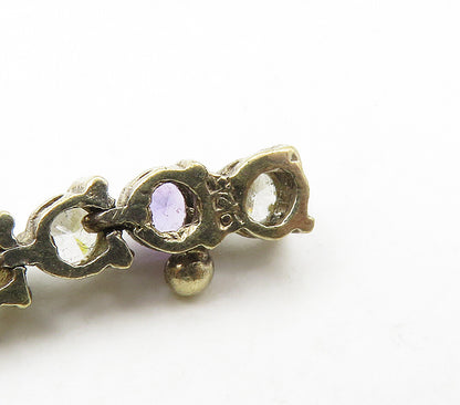 925 Sterling Silver  Vintage Cubic Zirconia & Amethyst Chain Bracelet  BT6275