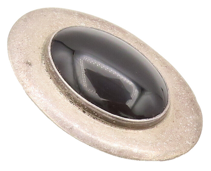 925 Sterling Silver Vintage Brooch Pin Minimalist Oval Cabochon Onyx  BP10579