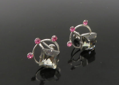 VAN DELL 925 Silver  Vintage White & Pink Topaz Non Pierce Earrings  EG11234