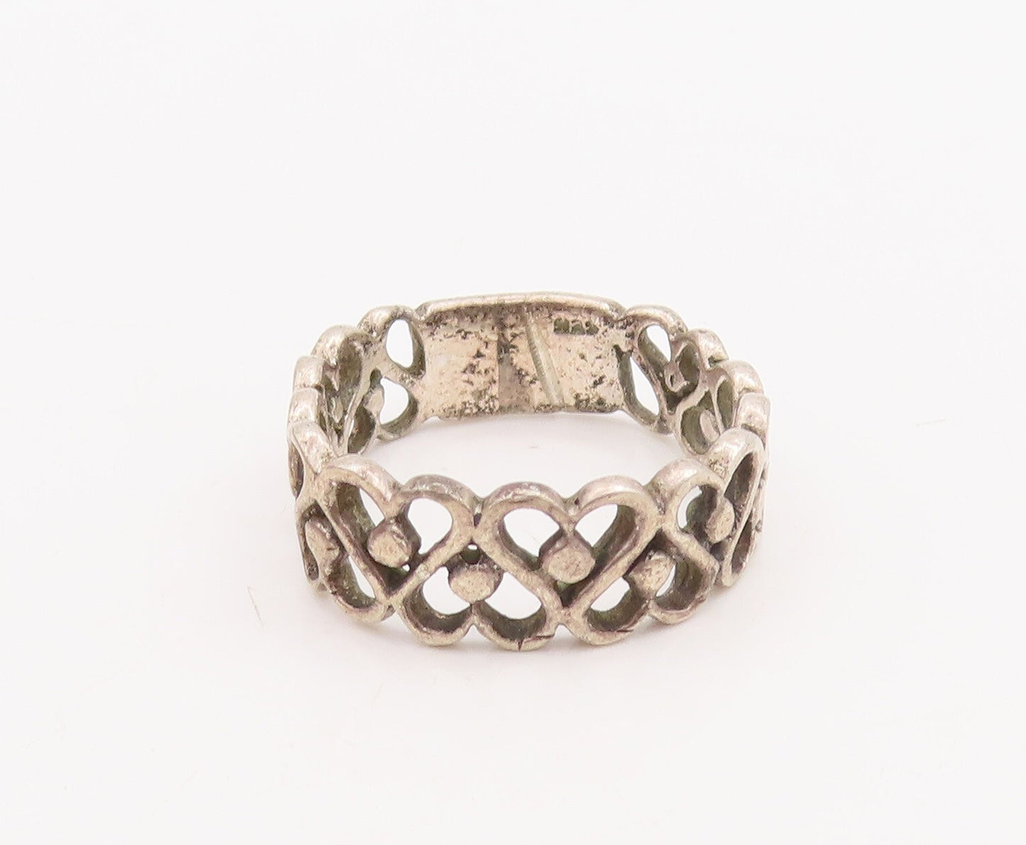 925 Sterling Silver Vintage Ring Cutout Up & Down Heart Wave  Sz 8.5  RG28803