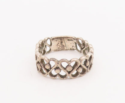 925 Sterling Silver Vintage Ring Cutout Up & Down Heart Wave  Sz 8.5  RG28803