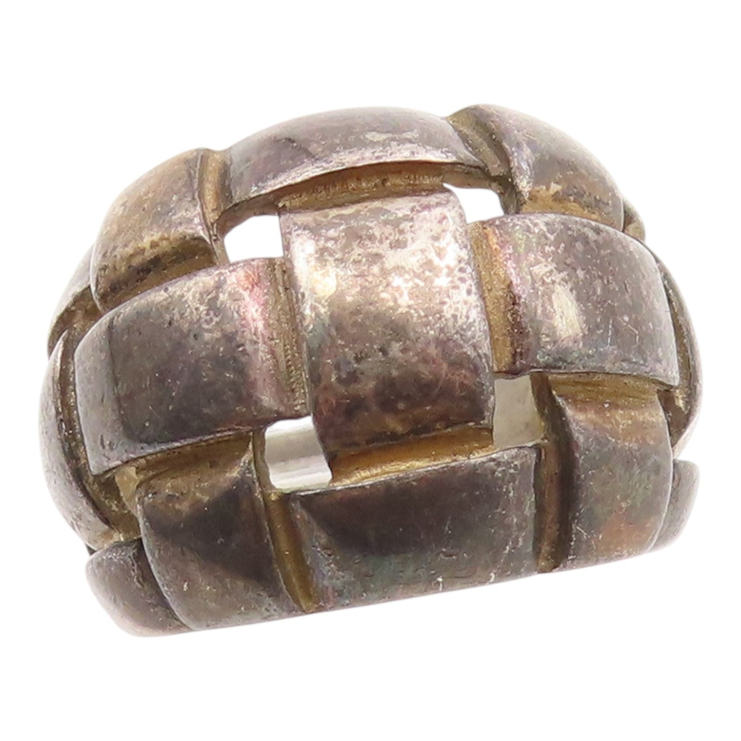 925 Sterling Silver Vintage Ring Modernist Basketweave Dome Band  Sz 6  RG35295