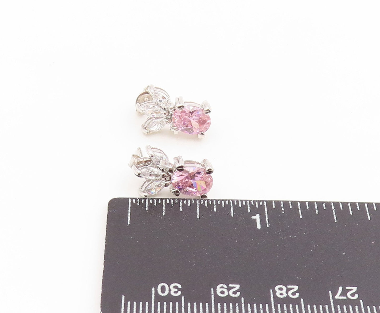 925 Sterling Silver Vintage Earrings Elegant Pink & White Topaz Stud  EG14341