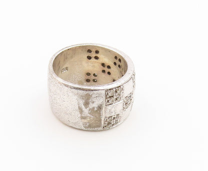 925 Sterling Silver Vintage Ring Modernist CZ Checkerboard Band  Sz 6  RG36877
