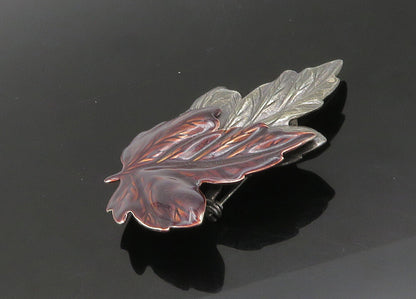 925 Sterling Silver  Vintage Enamel Coated Maple Leaf Brooch Pin  BP8652