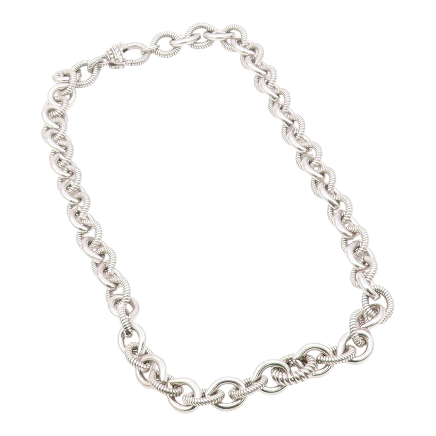 JUDITH RIPKA 925 Sterling Silver Vintage Polished & Ribbed Chain Necklace NE3922