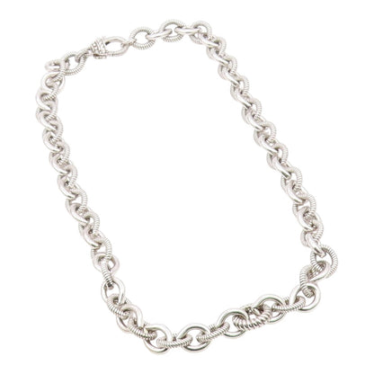 JUDITH RIPKA 925 Sterling Silver Vintage Polished & Ribbed Chain Necklace NE3922