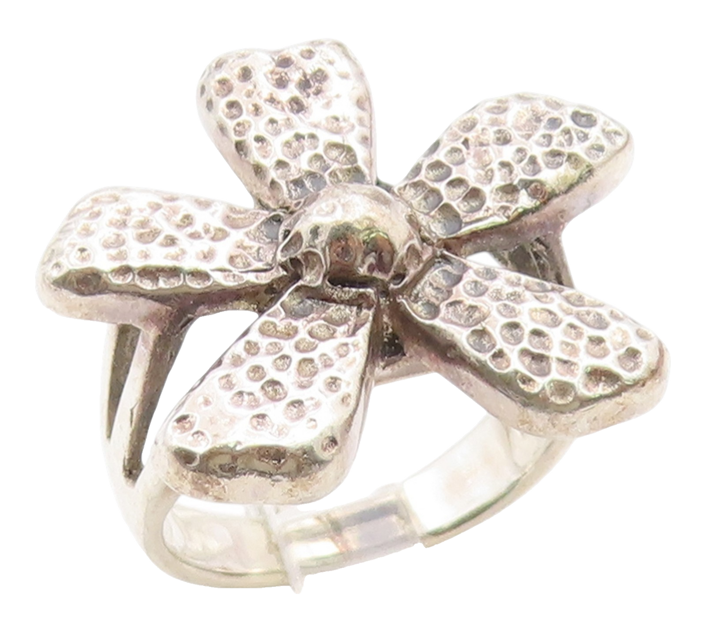 925 Sterling Silver Vintage Ring Classic Textured Floral Petal  Sz 8  RG36025