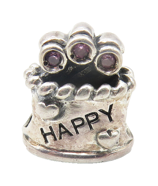 CHAM 925 Sterling Silver  Pink Topaz Happy Birthday Cake Slide Pendant  PT8660