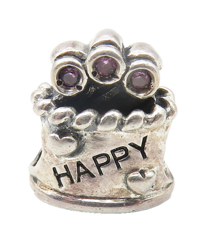 CHAM 925 Sterling Silver  Pink Topaz Happy Birthday Cake Slide Pendant  PT8660