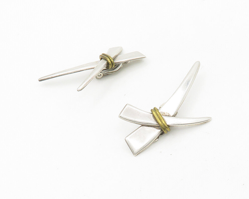 MEXICO 925 Silver  Vintage Two Tone Wrapped Non Pierce Drop Earrings  EG9304