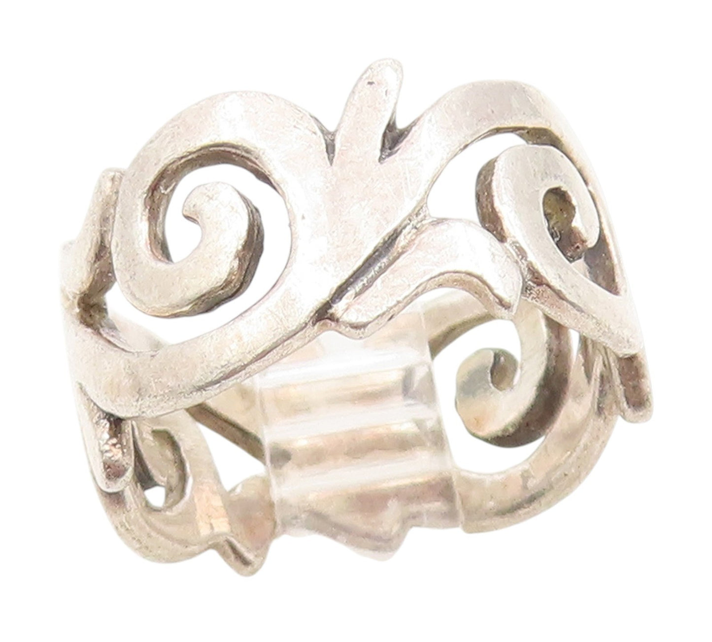 925 Sterling Silver Vintage Ring Openwork Swirly Scroll Wide Band  Sz 5  RG34697