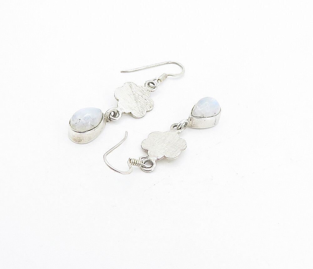 925 Sterling Silver Vintage Moonstone Flower Link Dangle Earrings EG3483