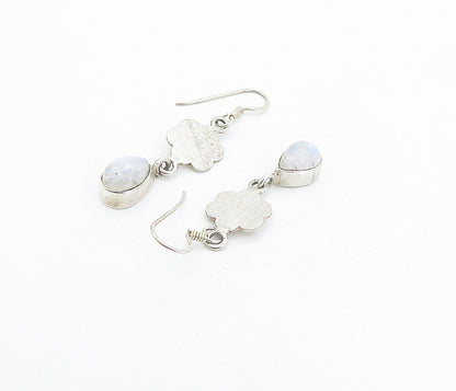 925 Sterling Silver Vintage Moonstone Flower Link Dangle Earrings EG3483