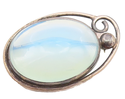 925 Sterling Silver  Vintage Blue Stone Oval Swirl Border Brooch Pin  BP8051