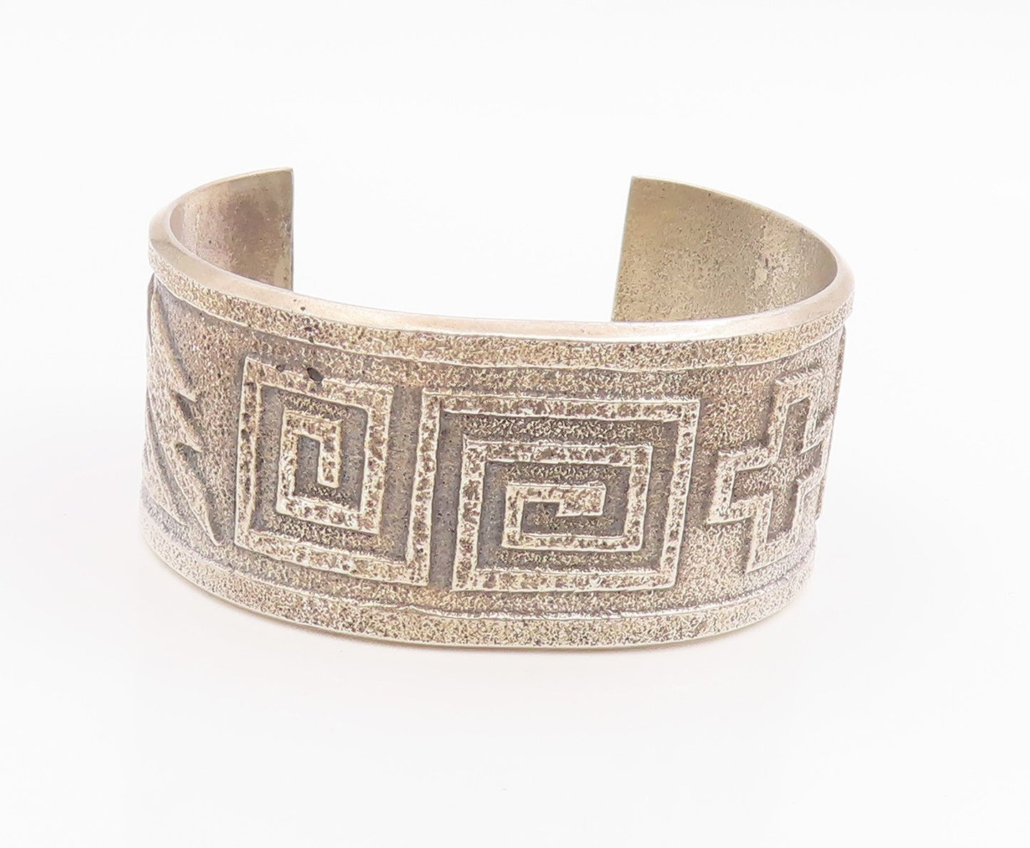 925 Sterling Silver Vintage Bracelet NAVAJO Geometric Pattern Wide Cuff  BT11945
