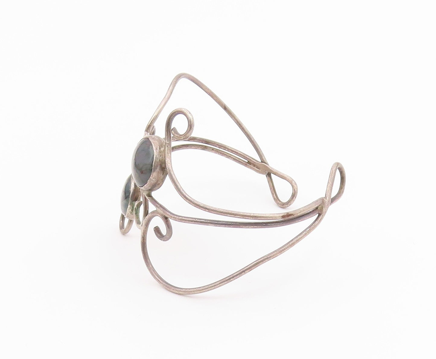 925 Sterling Silver  Vintage Rutilated Quartz Swirl Cuff Bracelet  BT8770