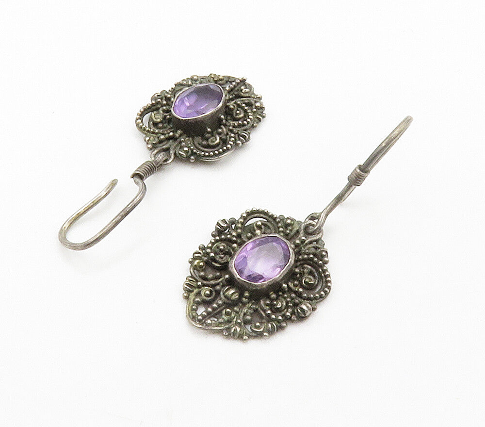 BALI 925 Silver  Vintage Amethyst Dark Tone Butterfly Drop Earrings  EG7650