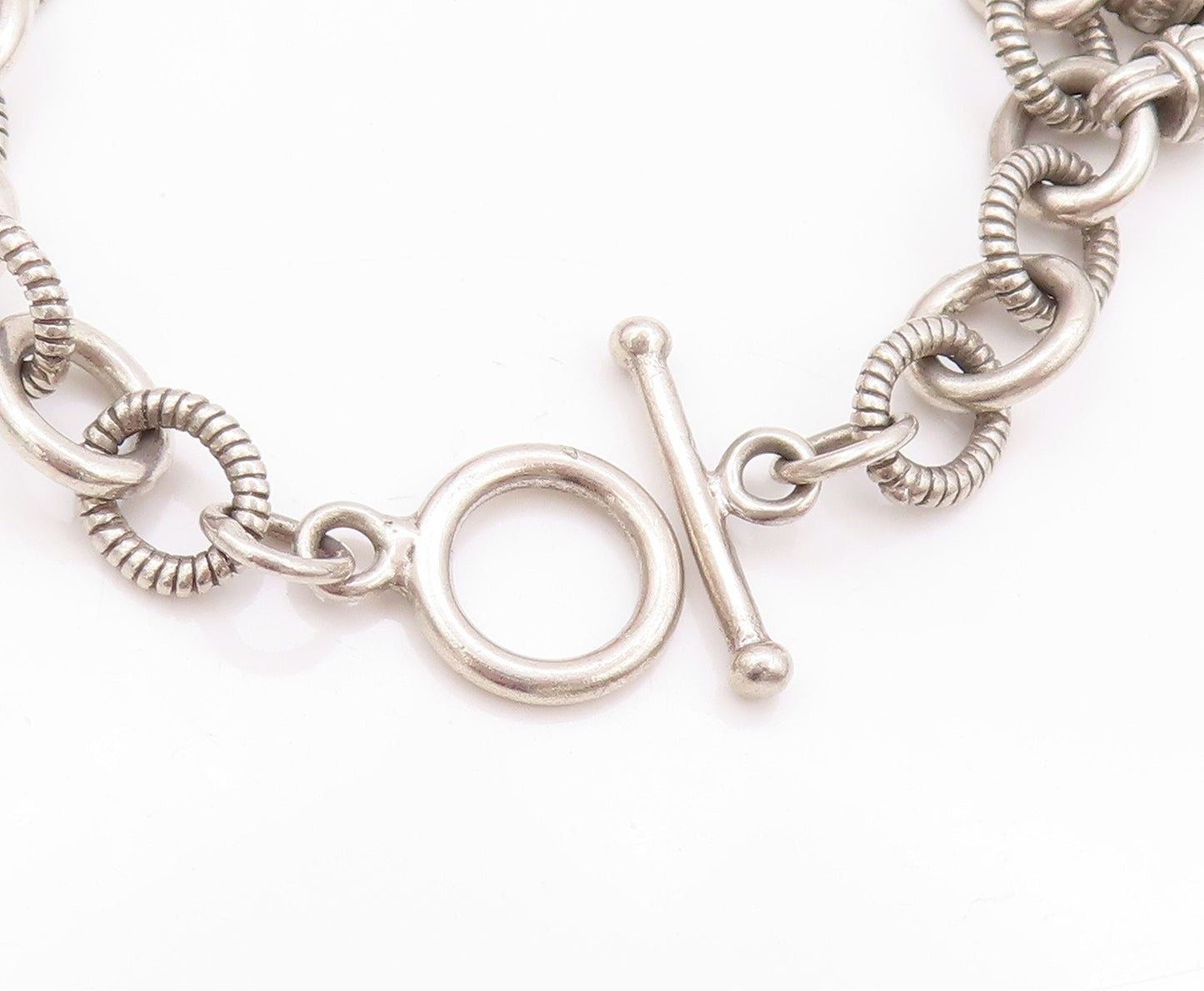 925 Sterling Silver Vintage Bracelet Roped Rings Dangling Diamonds Heart BT11250
