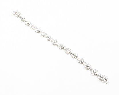 925 Sterling Silver  Sparkling Cubic Zirconia Floral Chain Bracelet  BT5712