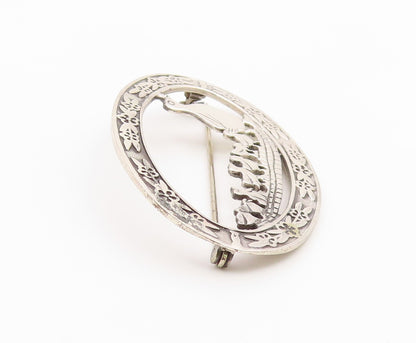 MIA 925 Sterling Silver  Vintage Mom & Baby Ducks Floral Brooch Pin  BP6755